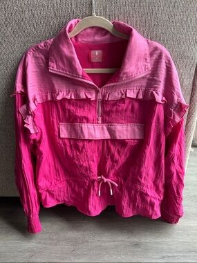 Free People Movement Hot Pink Let’s Go Out Ruffle Pullover Jacket